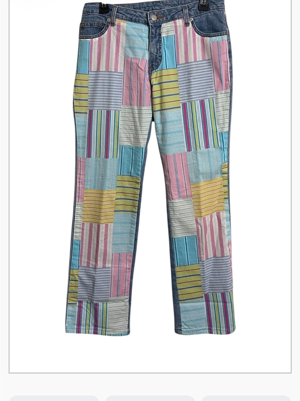 VINTAGE 3 SISTERS COLORFUL PATCHWORK JEANS SZ 8 EUC